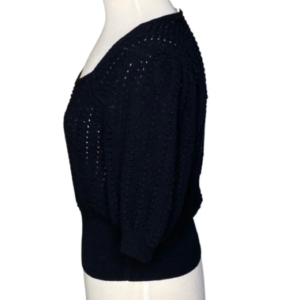 7 For All Mankind Women's Black Sweetheart Pointelle Knit Sweater Size S Boho